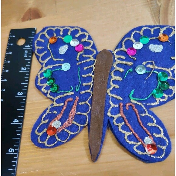 Vintage Lot Of 4 Butterfly Sequin Jewel Glitter Felt Appliqué Patches 5-6" - Picture 7 of 10